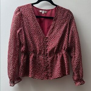 Madewell Burgundy Floral Button-Up Blouse